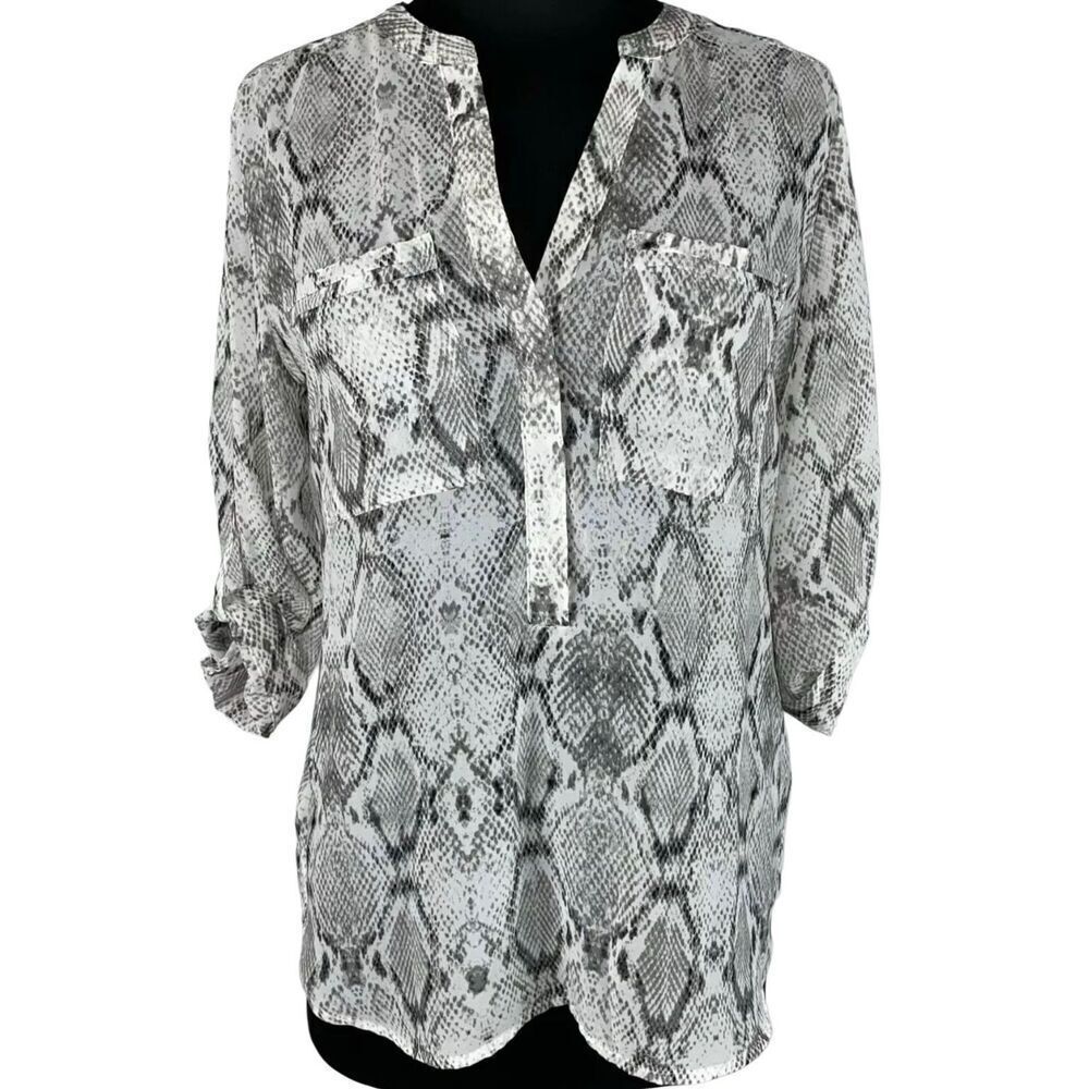 Apt. 9 Animal Print Snakeskin Pattern Sheer Popover Roll Tab Sleeves size 2X